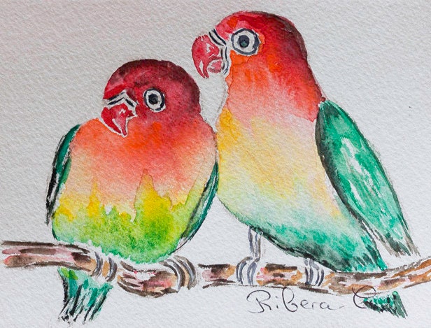 Perruche Originale | Peinture à L'aquarelle Décor d'art de Mur d'oiseau Cadeau d'amoureux d'illustra