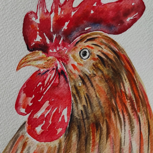 Peinture de coq en aquarelle originale