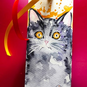 Handmade Watercolor Cat Bookmark - Unique Gift for Book and Cat Lovers