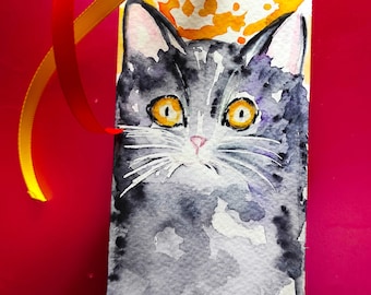 Handmade Watercolor Cat Bookmark - Unique Gift for Book and Cat Lovers
