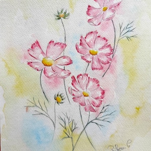 Originale dipinto floreale rosa cosmo, arte murale, regalo per la festa della mamma, regalo per la nonna, regalo per un'amica, regalo di compleanno