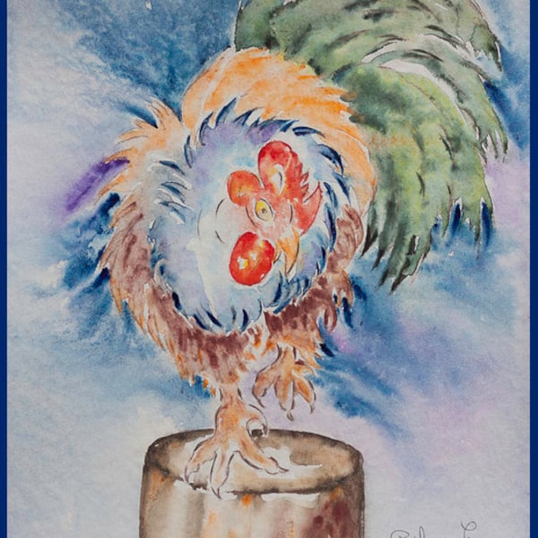 aquarelle coq original, peinture de coq, décor de mur de cuisine, art de mur de cuisine, décor de coq, art de coq, décor de poulet