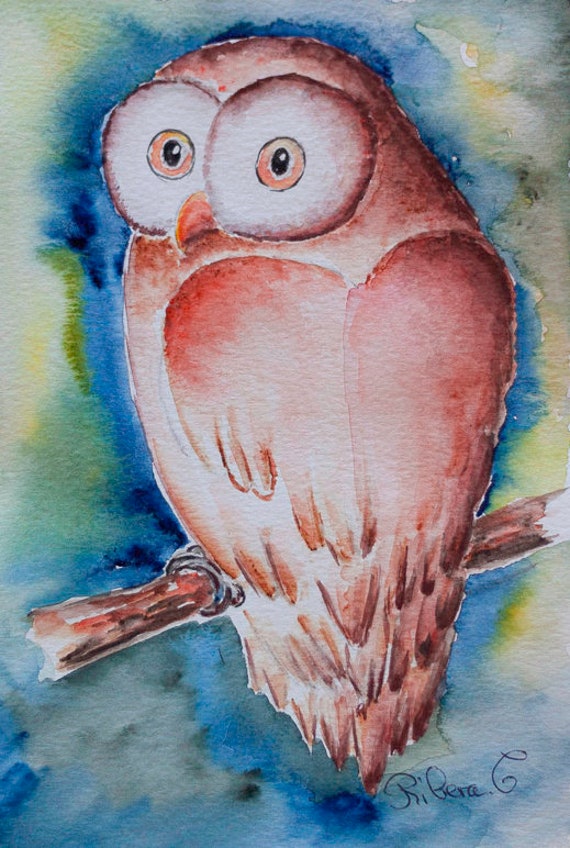 Night Owl Fine Art Original Watercolor Of Birdswildlife, Barn Owl, Bird Wall Art Naturalist Gift Bir