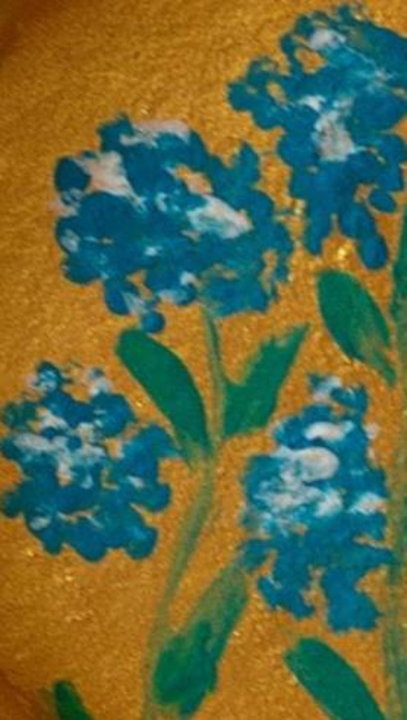 Vintage gold framed miniature oil painting of forget-me-nots, perfect gift for Mother's Day