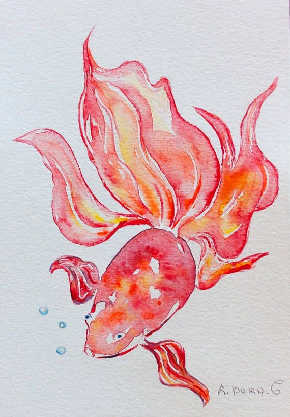 Goldfish Aquarelle/ Koi Fish Painting/ Abstract Goldfish/ Koi Fish/ Art/ Bathroom Décor/ Nursery Fin