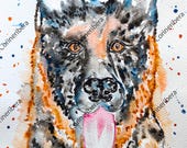 Portrait de Berger Allemand – Reproduction numérique aquarelle originale – Cadeau unique pour amoureux des chiens – Art animalier à imprimer