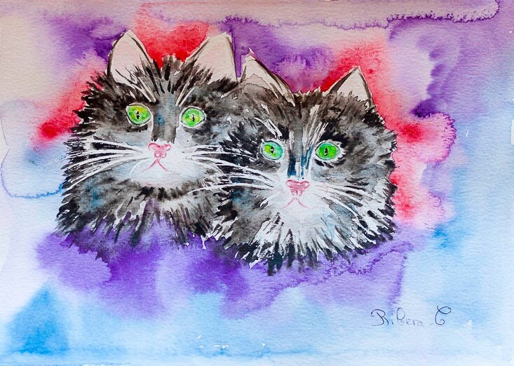 Cat Watercolor Print, Cat Nursery Decor, Wall Baby Cat, Painting, Lover Gift, Animals Art Prints