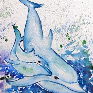 dipinto originale ad acquerello di delfino, arte, animale, illustrazione, arte marina, arte della vita marina, arredamento per la casa, oceano del mare della Bretagna