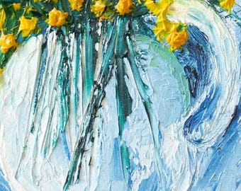 油絵油彩花3号 ミモザ 油絵花 花束 絵画 油絵 油彩 油彩画 絵 絵画 ミモザ B4サイズ