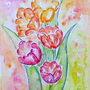 Aquarelle de Tulipe Originale – Peinture Florale Élégante pour Décoration Intérieure