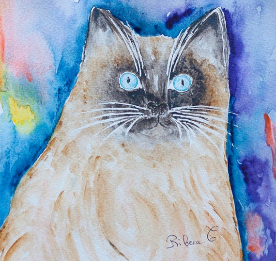 Cat Watercolor Print Cat Lover Wall Art Home Decor Kitty Painting Kitten Housewarming Hanging Bedroo