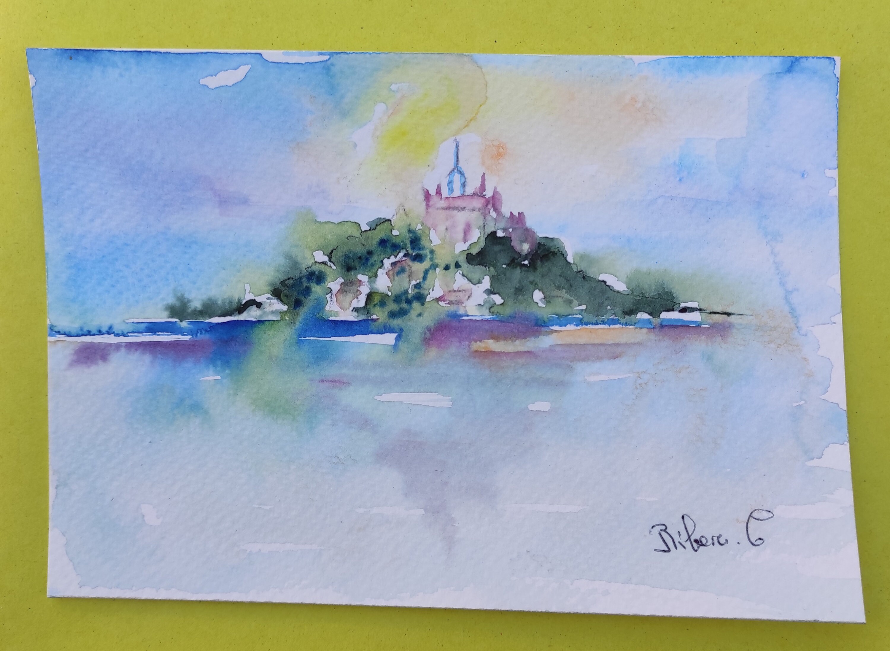 Peinture Du Mont Saint Michel, Normandie France, Aquarelle Originale, Peinture Abbaye, Tableau Baie 