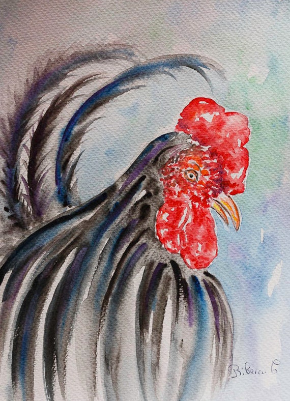 Coq et La Poule, Aquarelle Décor Champêtre de Cuisine, Original Décoration à Maison, Décor Restauran