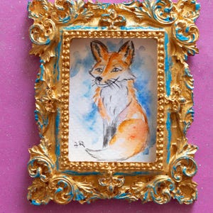 Original mini fox painting on canvas – rustic & cozy home decor – hand-painted small fox art