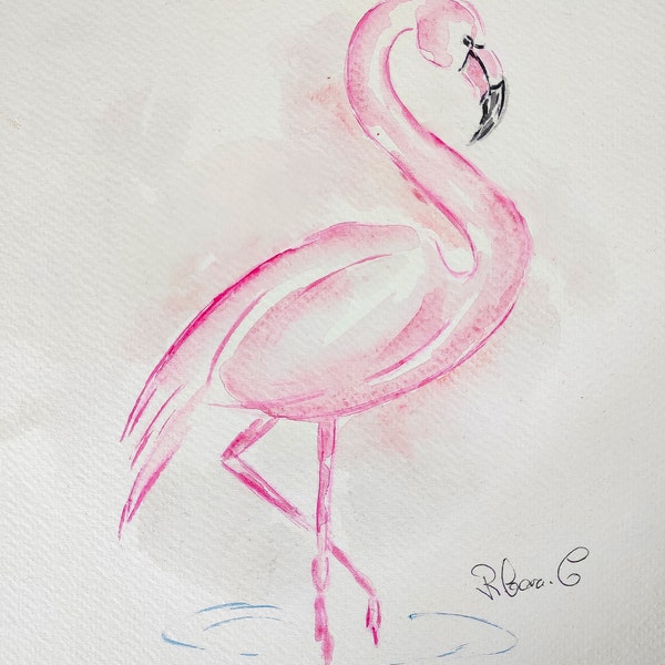 aquarelle originale d’oiseau  flamand rose, art mural ornithologie, art mural décoration d'intérieur cadeau pour femme, cadeau pour une amie