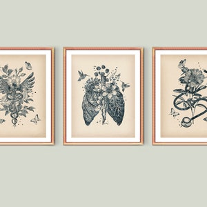 3 Medische Kunstwerken Verpleegster Gift Caduceus Art Stethoscoop Kunst Floral Lungs Art Arts Afstuderen Gift Medische Student Gift Clinic Wall Art