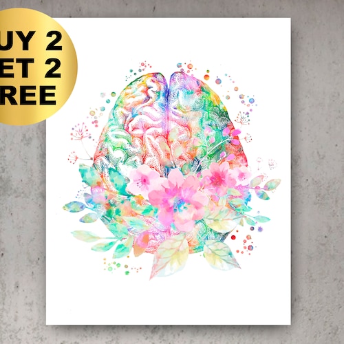 Neurology Poster Watercolor Floral Brain Medical Art - Etsy