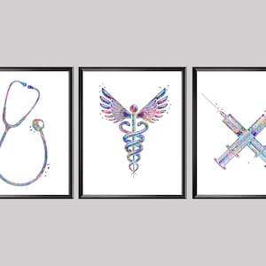 Doctor Office Gift Nurse Graduation Gift Medical Student Gift Caduceus Art Stethoscope Syringe Medical Poster