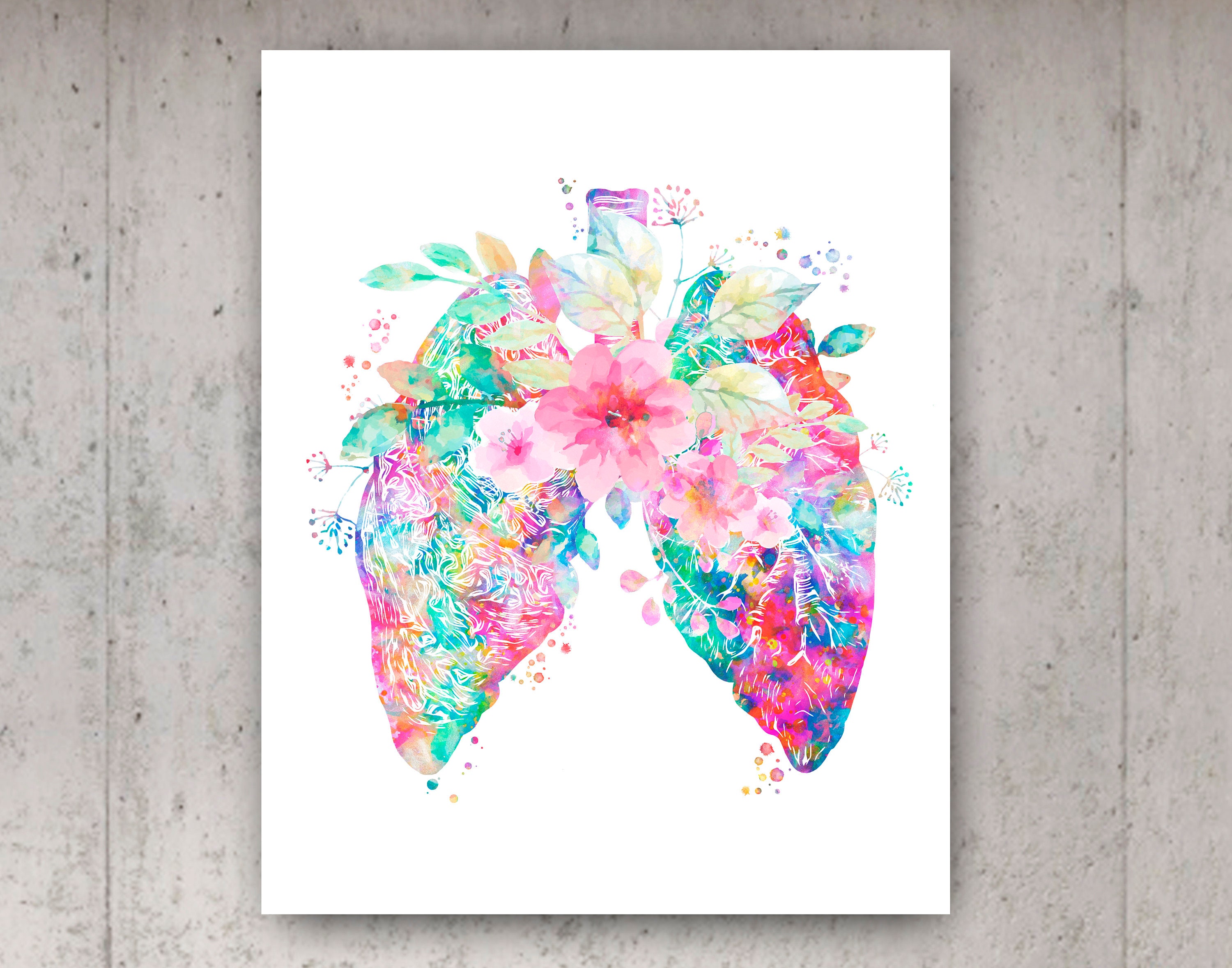 Floral Anatomy Poster Watercolor Heart Lungs Kidney Rib Cage Art Print ...