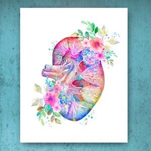 Floral Anatomy Poster Watercolor Heart Lungs Kidney Rib Cage Art Print ...