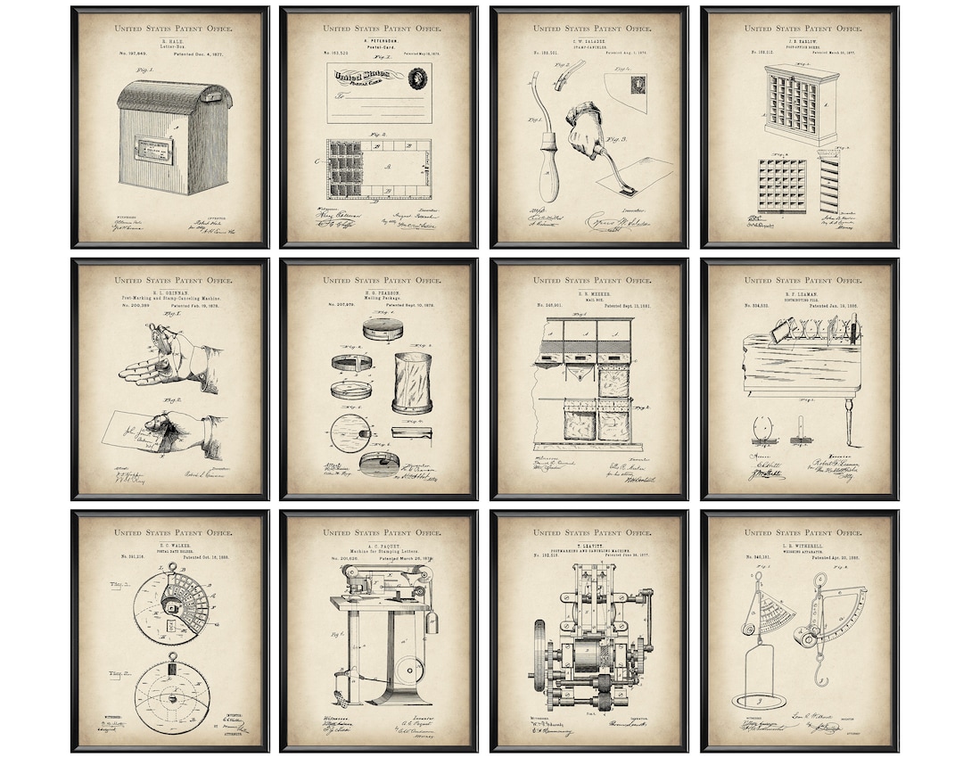 12 Postman Gift Vintage Post Office Patent Art Postal Equipment