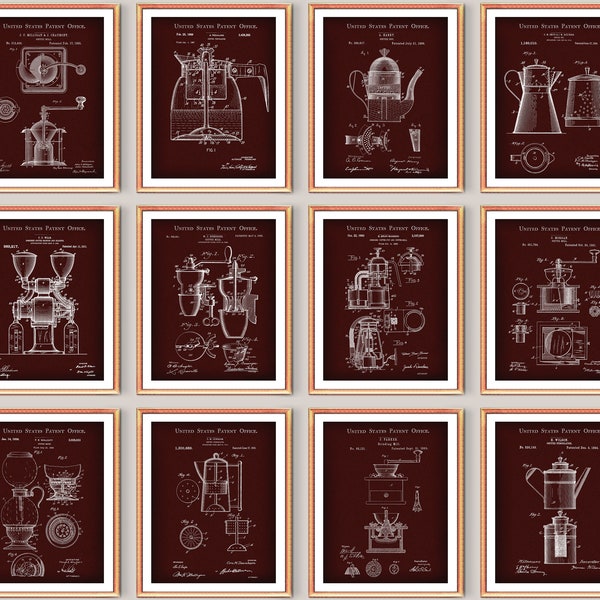 12 Coffee Patent Art Coffee Mill Grinder Percolator Coffee Pot Inventions Kitchen Wall Decor Bar Wall Art Cooking Device Blueprint