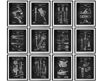 12 Workshop Patent Art Chalkboard Decor Hammer Patent Screwdriver Patent Handsaw Patent Carpenter Gift Mechanics Gift Garage Wall Decor