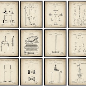 12 Croquet Patent Art Game Blueprint Sport Art Croquet Mallet Patent Croquet Wicket Patent Game Room Decor Playroom Art Sport Fan Gift