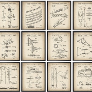 12 Vintage Water Skiing Patent Art Wakeboarding Blueprint Water Ski Scheme Poster Water Sport Art Beach House Decor Lake House Decor