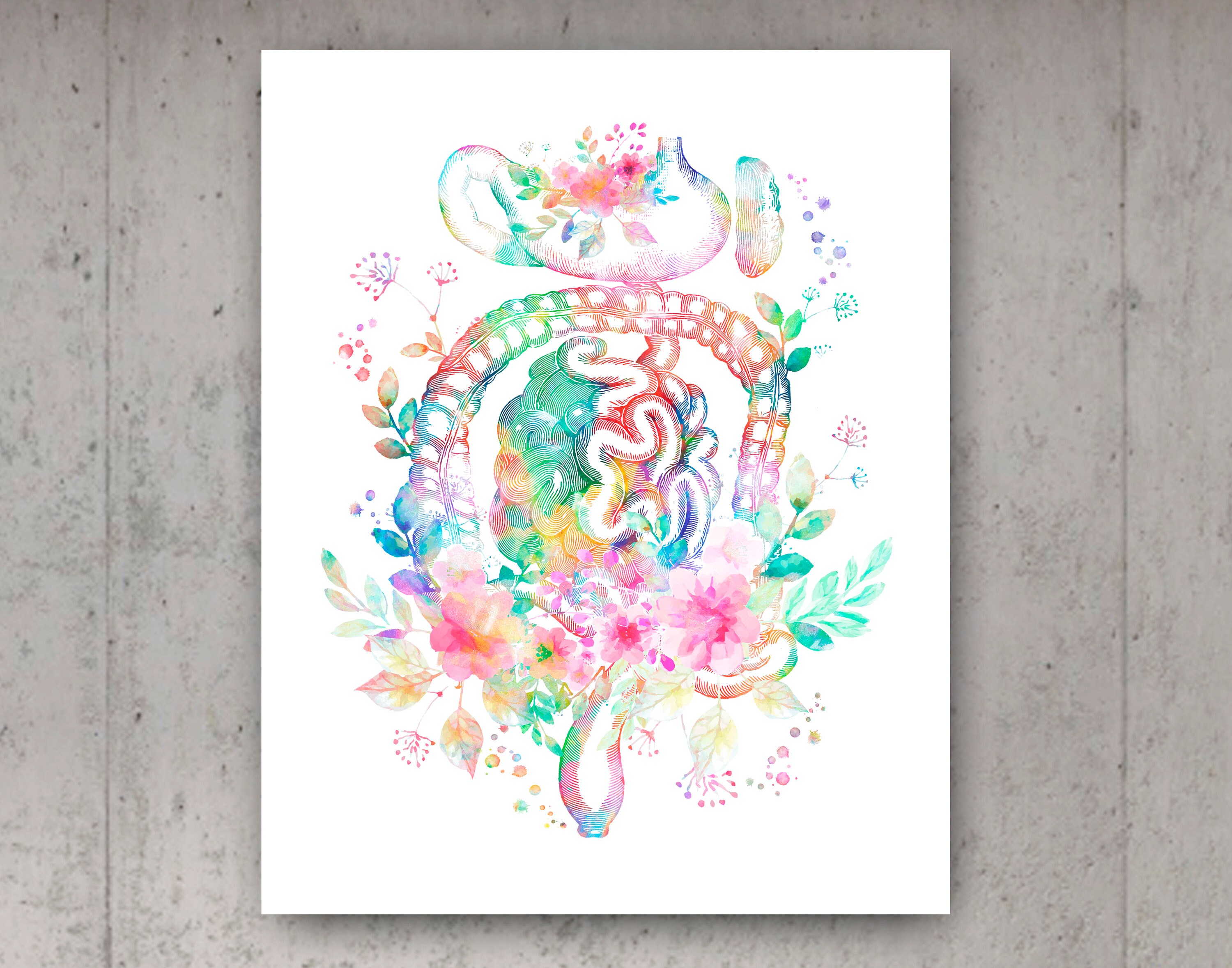 Floral Anatomy Print Set of 8 Watercolor Brain Heart Lungs Kidney Liver ...