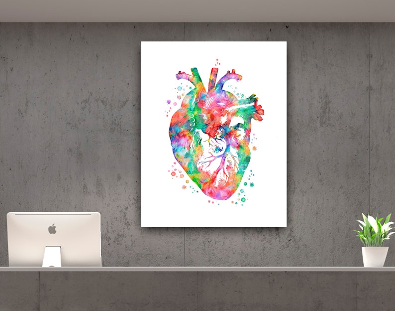 Watercolor Heart Painting Anatomy Art Medical Poster Cardiologist Gift ...