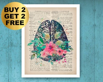 Vintage Florales anatomisches Gehirn Medizinisches Wörterbuch Kunst Psychologe Geschenk Neurologie Kunst Klinik Dekor Arzt Abschluss Geschenk