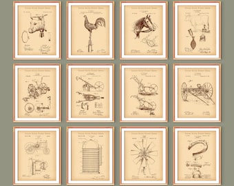 Farming Set Of 12 Patent Arts Farm House Poster Country Art Ranch Art Farmer Gift Agriculture Blueprint Western Wall Decor Wild West Art