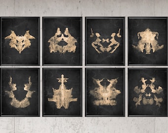 8 Rorschach Test Inkblots Psychological Test Print Watercolor Medical Test Posters Psychologist Office Decor Doctor Psychiatrist Gift