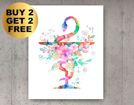 Pharmacy Art Pharmacist Caduceus Watercolor Print Floral Medical Symbol Poster Apothecary Decor Clinic Wall Art Pharmacist Graduation