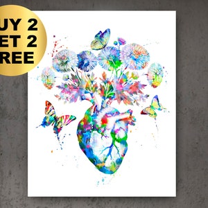Heart Anatomy Painting Cardiology Art Medical Poster Floral Heart Artwork Clinic Decor Cardiologist Office Art Doctor Gift Nurse Graduation