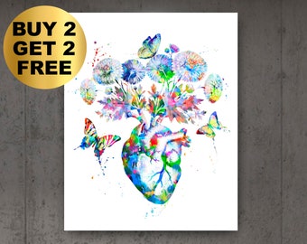 Heart Anatomy Painting Cardiology Art Medical Poster Floral Heart Artwork Clinic Decor Cardiologist Office Art Doctor Gift Nurse Graduation