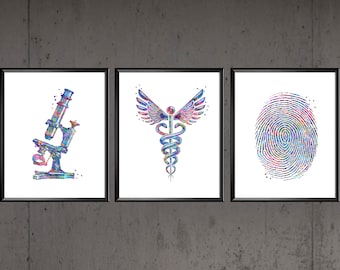 Caduceo Arte Microscopio Poster Poster di Impronte Digitali Arte Medica Infermiera Regalo Medico Ufficio Arredamento Laboratorio Arredamento Scienziato Regalo