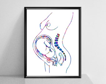 Pregnant Woman Art Fetus in Womb Pregnancy Art Woman Anatomy Reproductive System Clinic Decor Doctor Gift Gynecologist Gift Midwife Gift