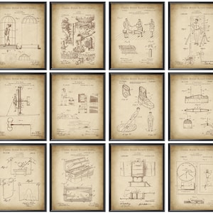 12 vintage goocheltrucs patentkunst, Houdini-trucs patent, cadeau goochelaar, cadeau magie fans, uitvinding illusie, blauwdruk trucs tools