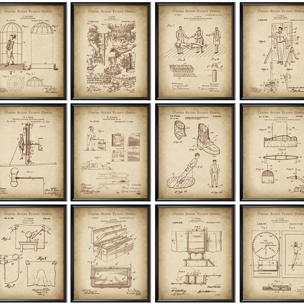 12 Vintage magic tricks patent art, Houdini tricks patent, Magician gift, magic fans gift, Illusion invention, Tricks tools blueprint