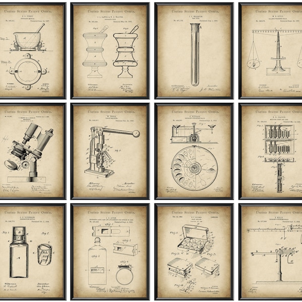 12 Pharmacist Gift Pharmacy Patent Poster Medical Art Science Invention Chemistry Art Drugstore Wall Decor Laboratory Decor Scientist Gift