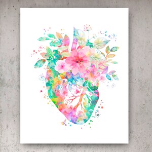Floral Anatomy Print Set of 8 Watercolor Brain Heart Lungs Kidney Liver ...
