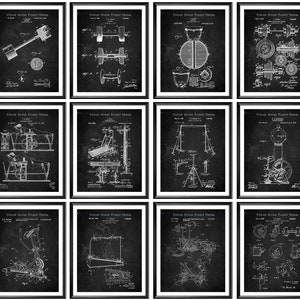 12 Gym Equipment Patent Art Workout Poster Home Gym Decor Fitness Trainer Gift Exercise Machine Blueprint Bodybuilding Gift Aerobics Art