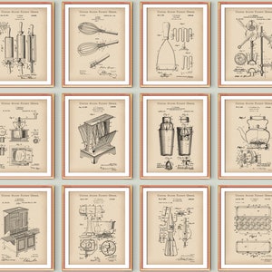 Kitchen Decor Cooking Patent Print Set of 12 Kitchen Tools Vintage Blueprint Cook Invention Art Digital Download