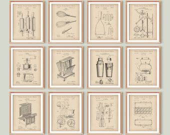 Kitchen Decor Cooking Patent Print Set of 12 Kitchen Tools Vintage ...