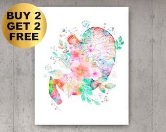 Gastroenterologist Gift Digestive System Floral Stomach Anatomy Art Watercolor Anatomical Art Medical Art Clinic Decor Doctor Office Gift