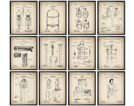 12 Tailor Gift Tailoring Patent Art Crafting Art Sewing Blueprint Seamstress Gift Needlewoman Gift Craft Room Decor Crafting Workshop Decor