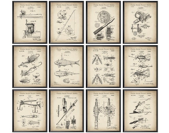 12 Vintage Fishing Patent Drawing Fisherman Gift Fishing Reel Blueprint Fishing  Lure Poster Fishing Rod Patent Invention Beach House Decor -  Canada