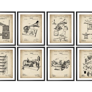 Gramophone Patent Art Set 8, Music Art, DJ Gift, Audiophile Gift, Record Player Blueprint, Phonograph Patent, Musician Gift, Home Wall Art